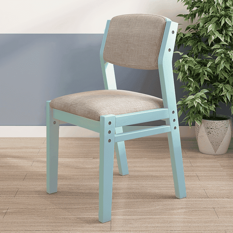 Height-Adjustable Solid Wood Z-Shape Chair with Cotton & Linen Upholstery - Blue