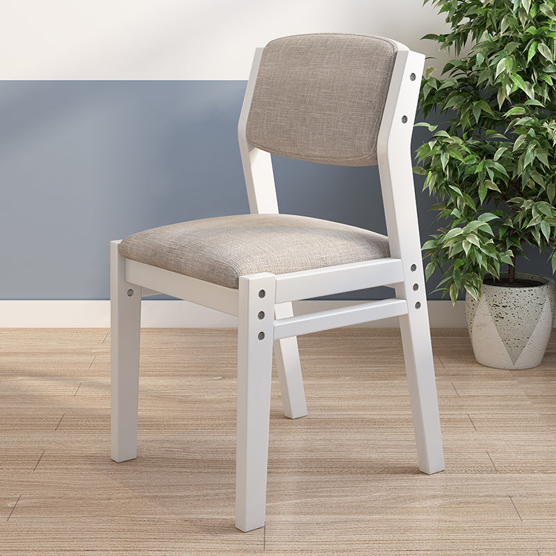Height-Adjustable Solid Wood Z-Shape Study Chair - White Cotton-Linen