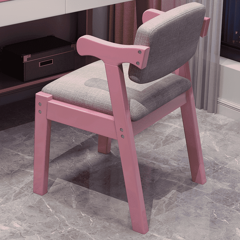 Solid Wood Z-Shape Dining Chair with Cotton & Linen Upholstery - Pink