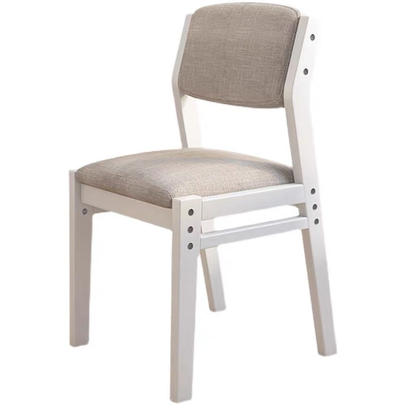 Height-Adjustable Solid Wood Z-Shape Study Chair - White Cotton-Linen