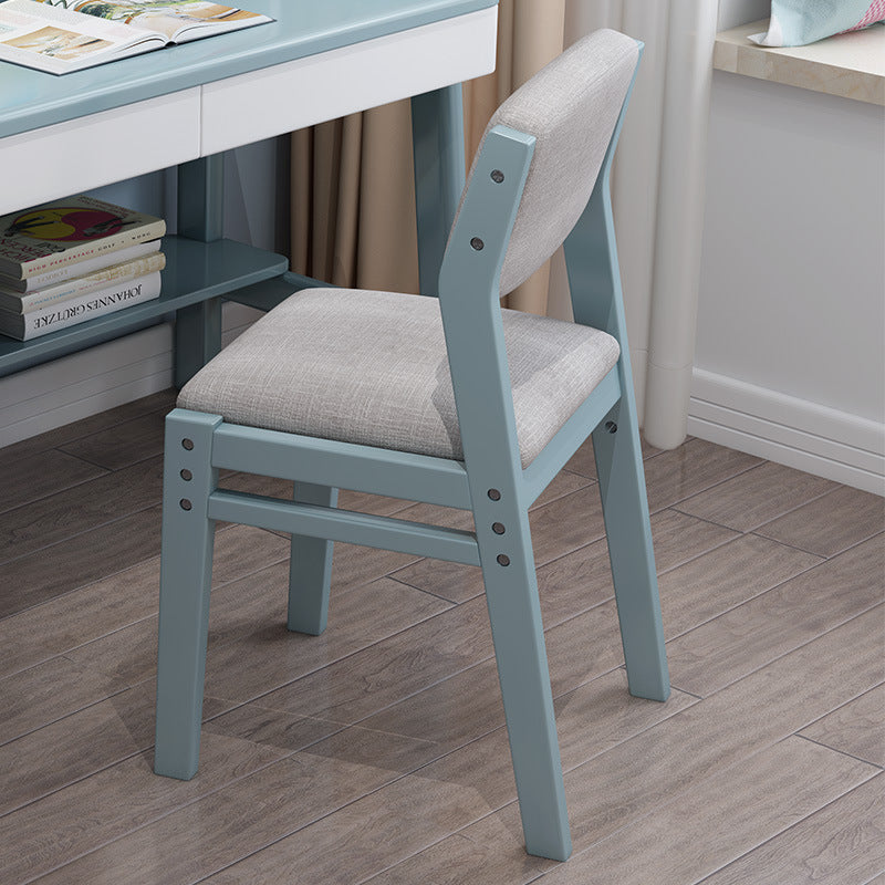Height-Adjustable Solid Wood Z-Shape Chair with Cotton & Linen Upholstery - Blue