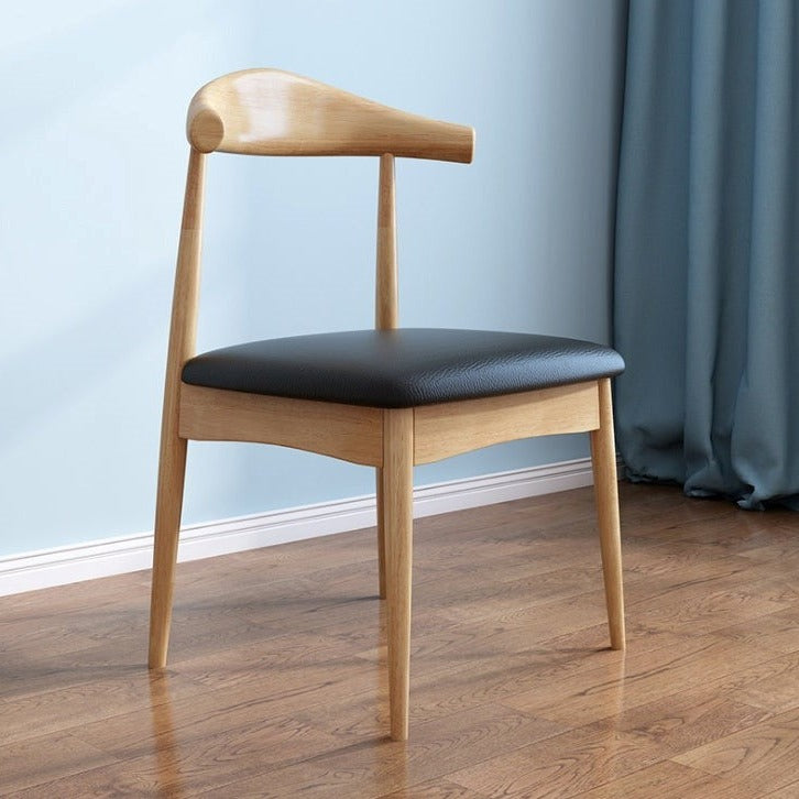 Solid Wood Dining Chair with PU Leather Cushion - Black Seat