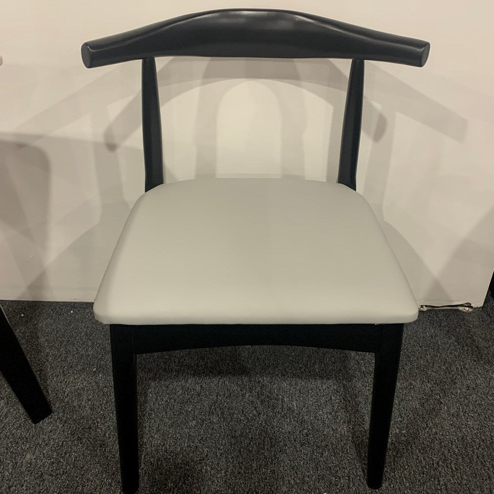 Solid Wood Dining Chair with PU Leather Cushion - Grey Seat
