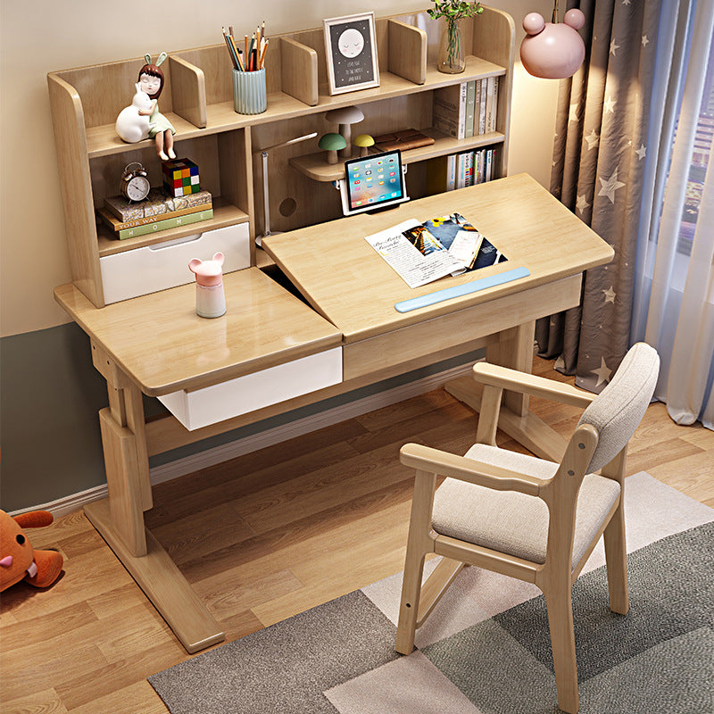 Height-Adjustable Writing Desk with Shelf