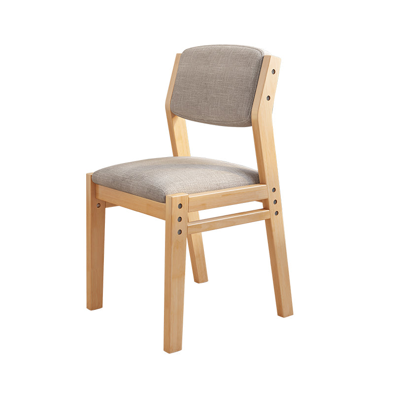 Height-Adjustable Solid Wood Z-Shape Study Chair - Natural Rubberwood, Cotton-Linen