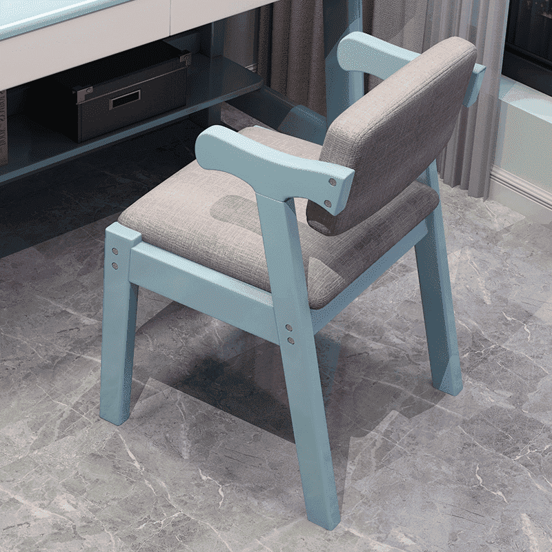 Solid Wood Z-Shape Dining Chair with Cotton & Linen Upholstery - Blue