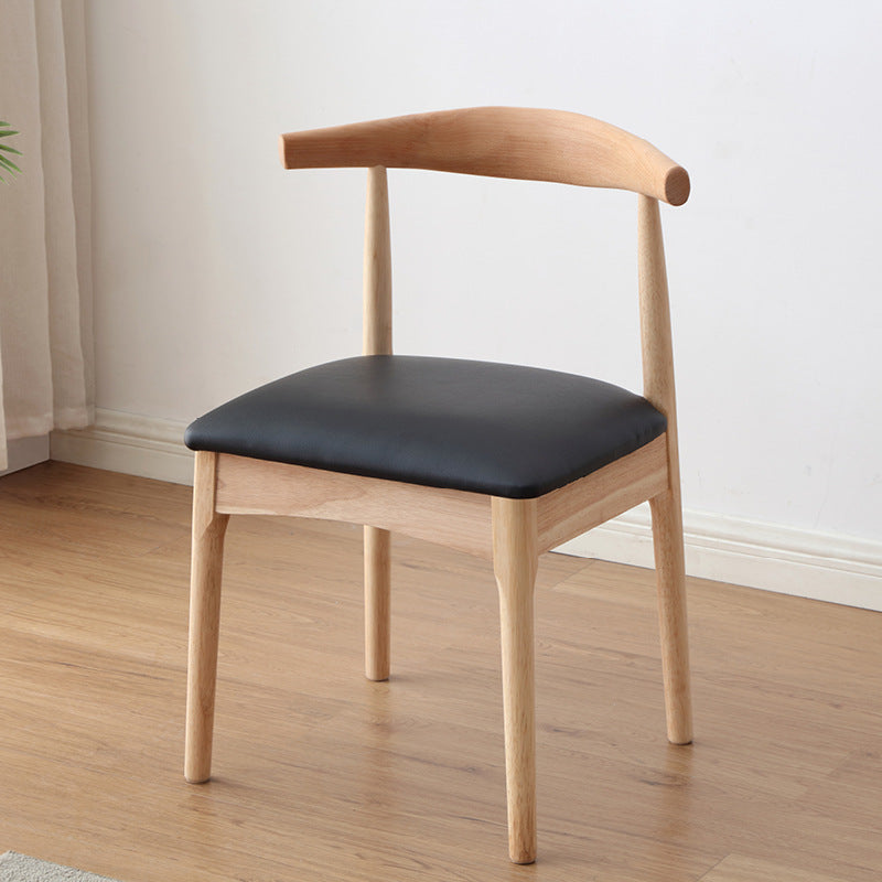 Solid Wood Dining Chair with PU Leather Cushion - Black Seat
