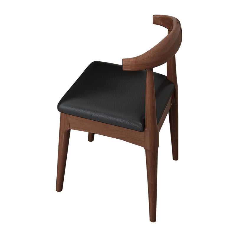 Walnut-Finish Solid Wood Dining Chair with Black PU Cushion