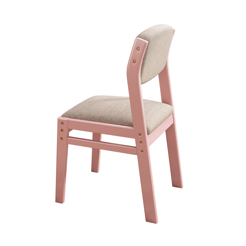 Height-Adjustable Solid Wood Z-Shape Dining/Study Chair - Pink Cotton-Linen
