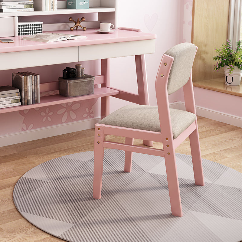 Height-Adjustable Solid Wood Z-Shape Dining/Study Chair - Pink Cotton-Linen