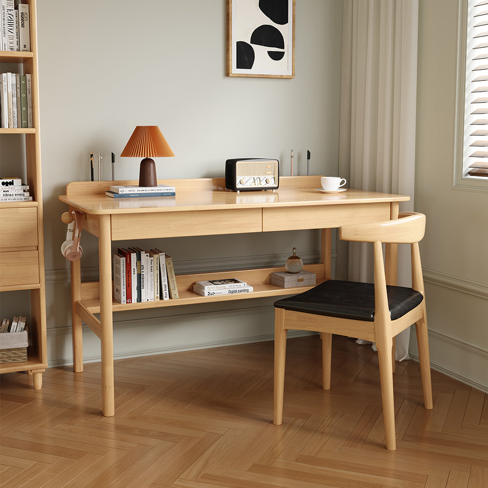 Classic Solid Wood Writing Desk with Two Drawers
