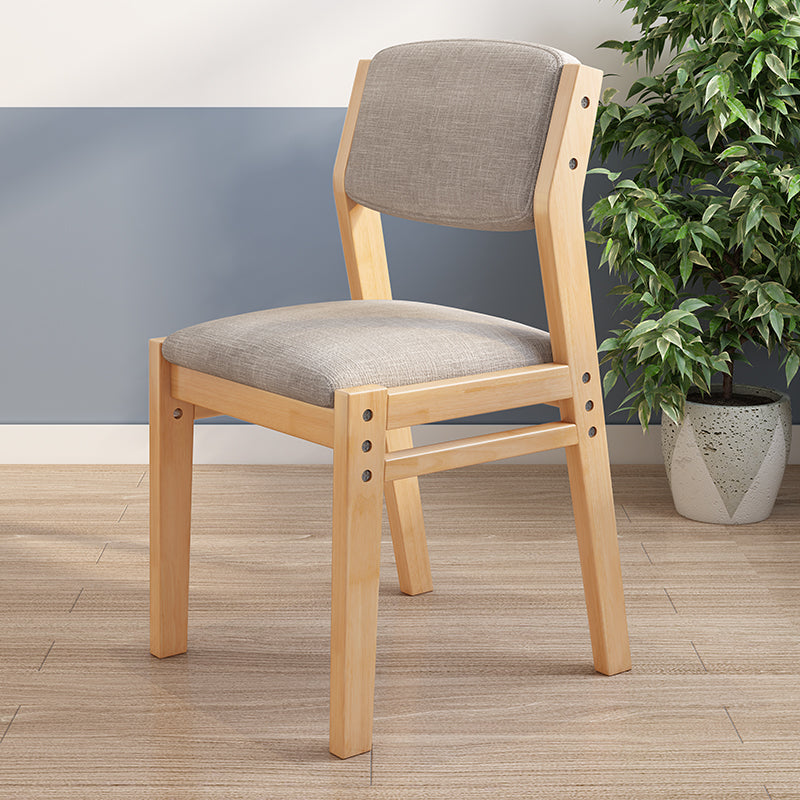 Height-Adjustable Solid Wood Z-Shape Study Chair - Natural Rubberwood, Cotton-Linen