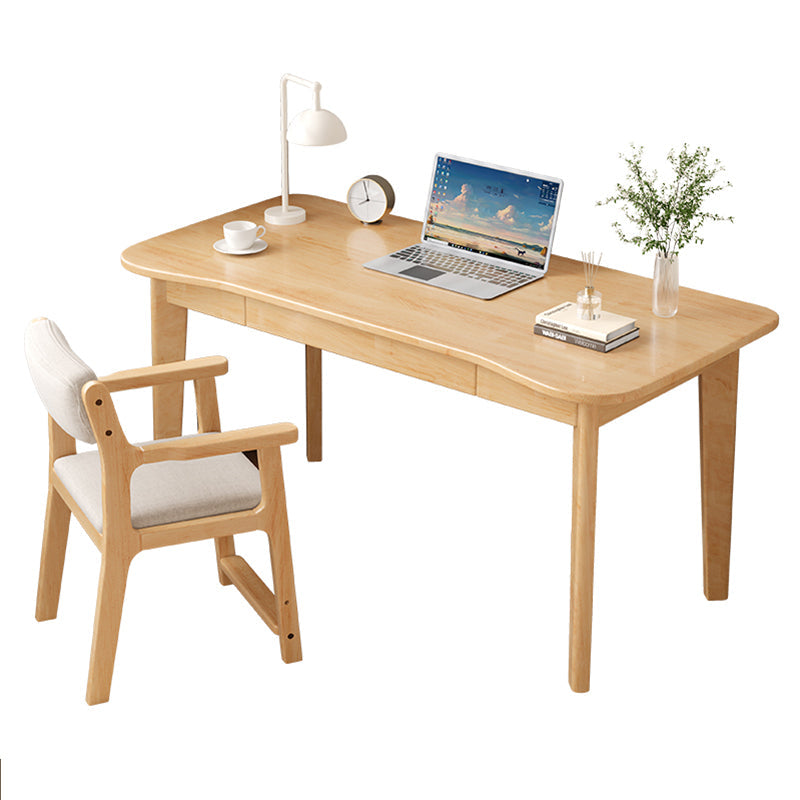 Natural Solid Rubberwood Writing Desk with Drawers – Curved Edge, 31.5”/39.4”