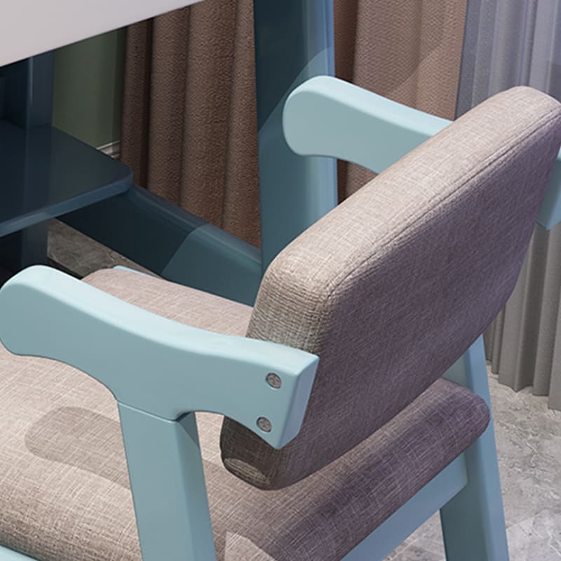 Solid Wood Z-Shape Dining Chair with Cotton & Linen Upholstery - Blue