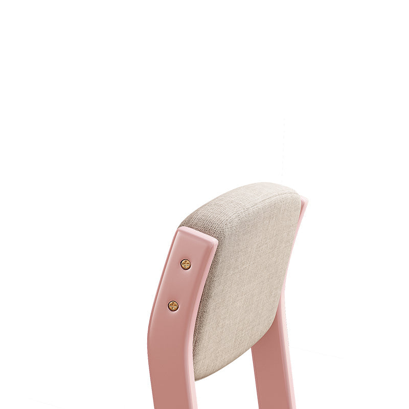 Height-Adjustable Solid Wood Z-Shape Dining/Study Chair - Pink Cotton-Linen