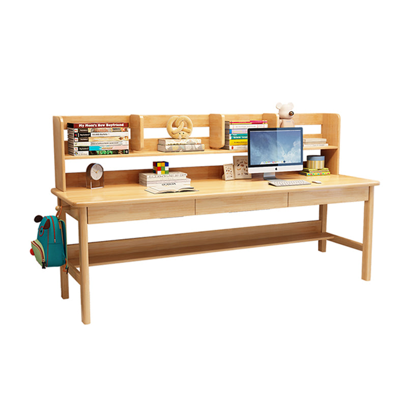 Solid Wood Writing Desk with Book Shelves and Drawers - Natural