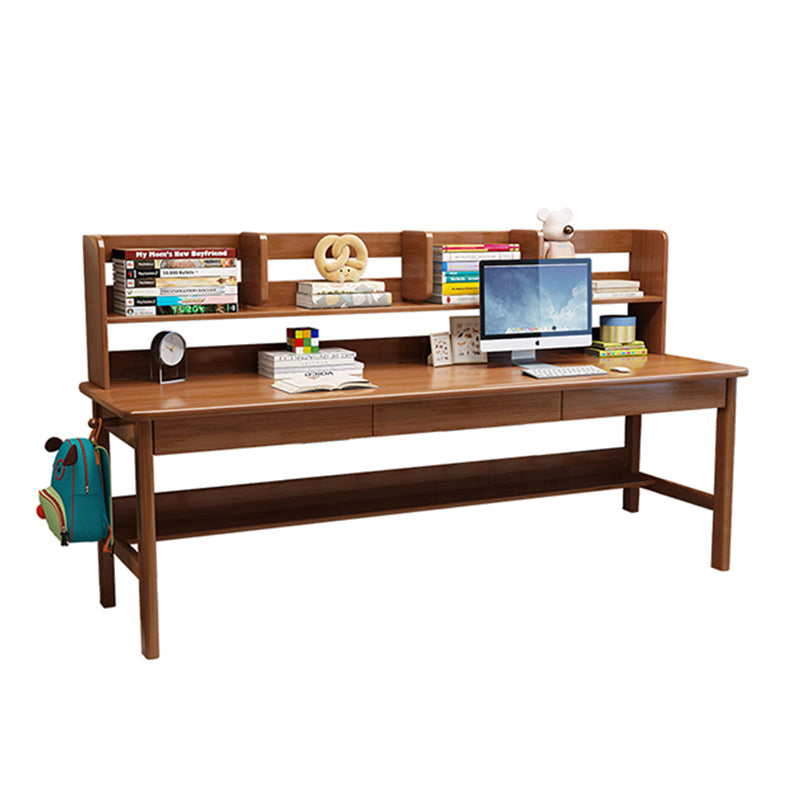 Solid Wood Writing Desk with Book Shelves and Drawers - Walnut
