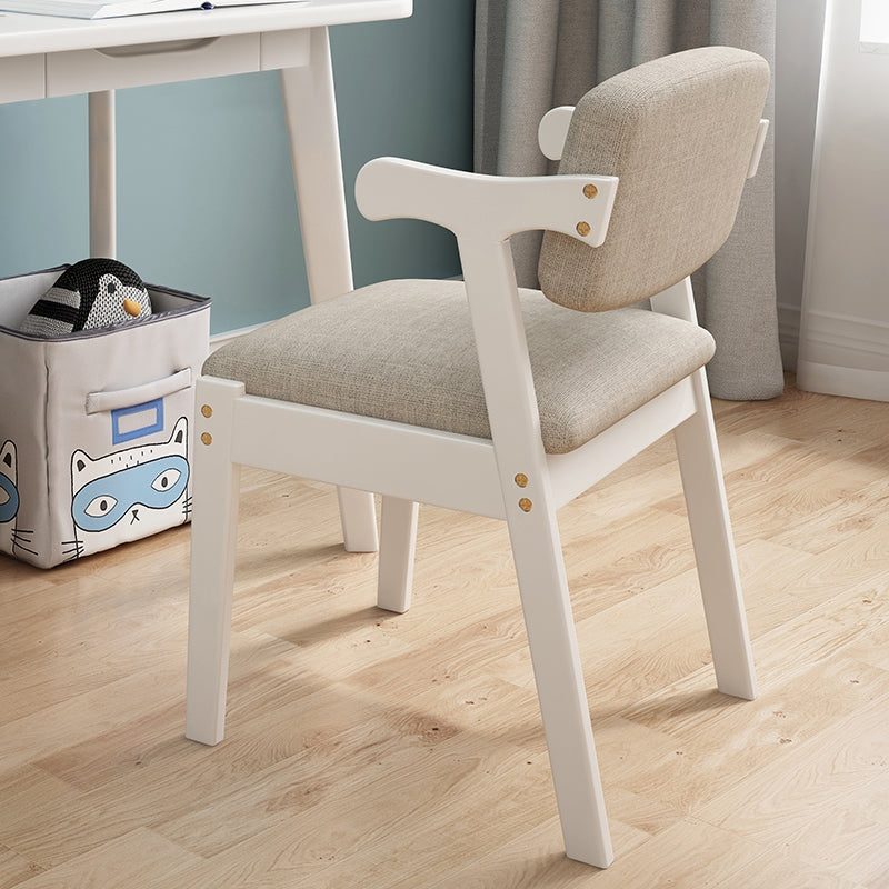 Solid Wood Z-Shape Dining Chair with Cotton & Linen Upholstery - White
