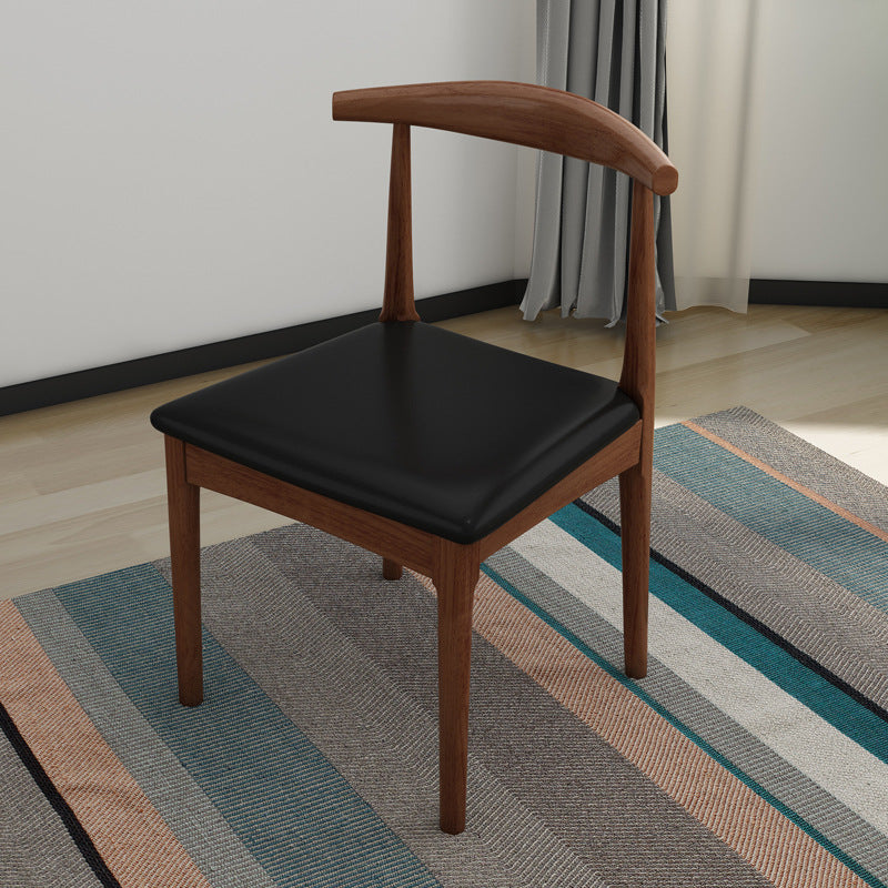 Walnut-Finish Solid Wood Dining Chair with Black PU Cushion