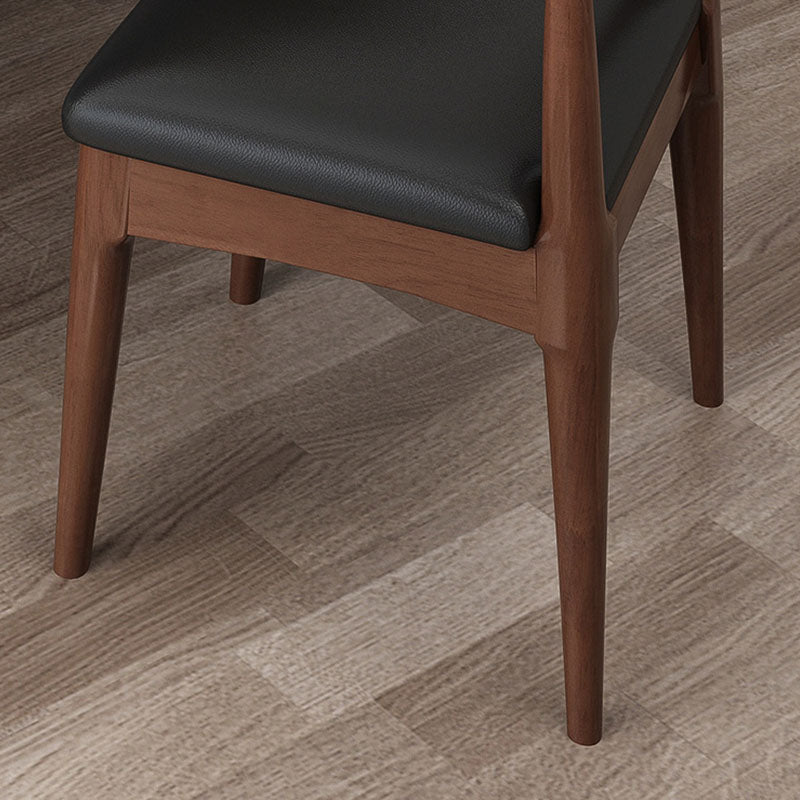 Walnut-Finish Solid Wood Dining Chair with Black PU Cushion