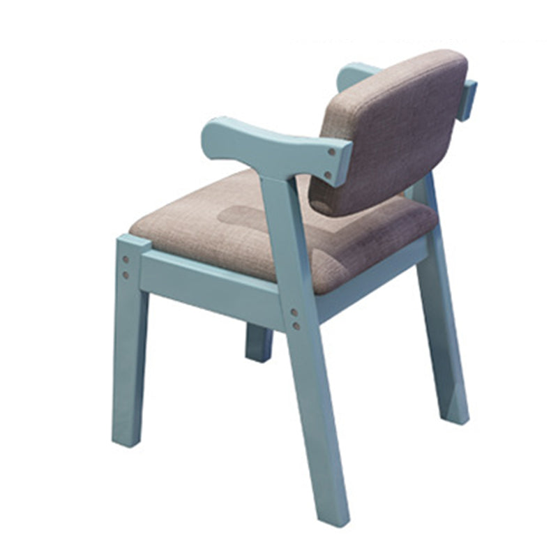 Solid Wood Z-Shape Dining Chair with Cotton & Linen Upholstery - Blue