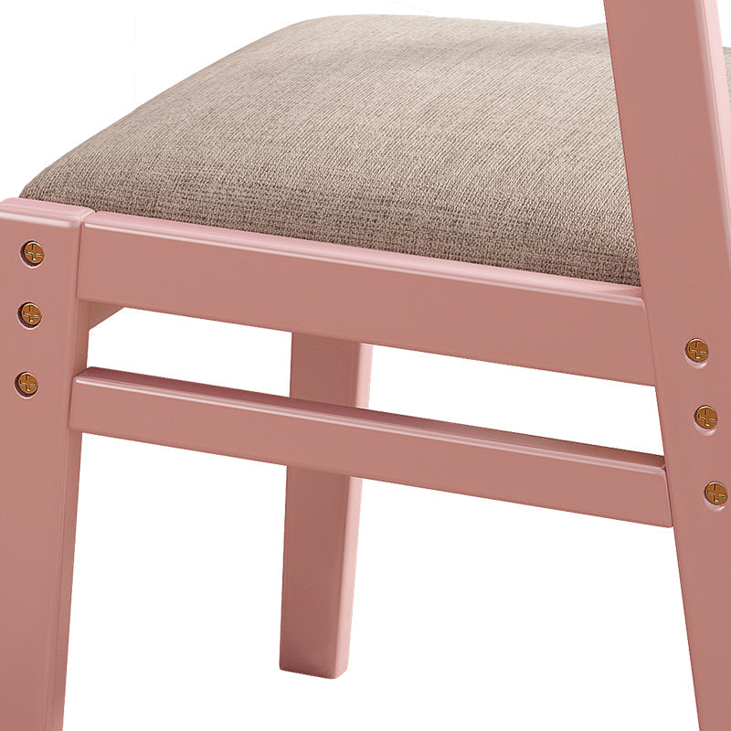 Height-Adjustable Solid Wood Z-Shape Dining/Study Chair - Pink Cotton-Linen