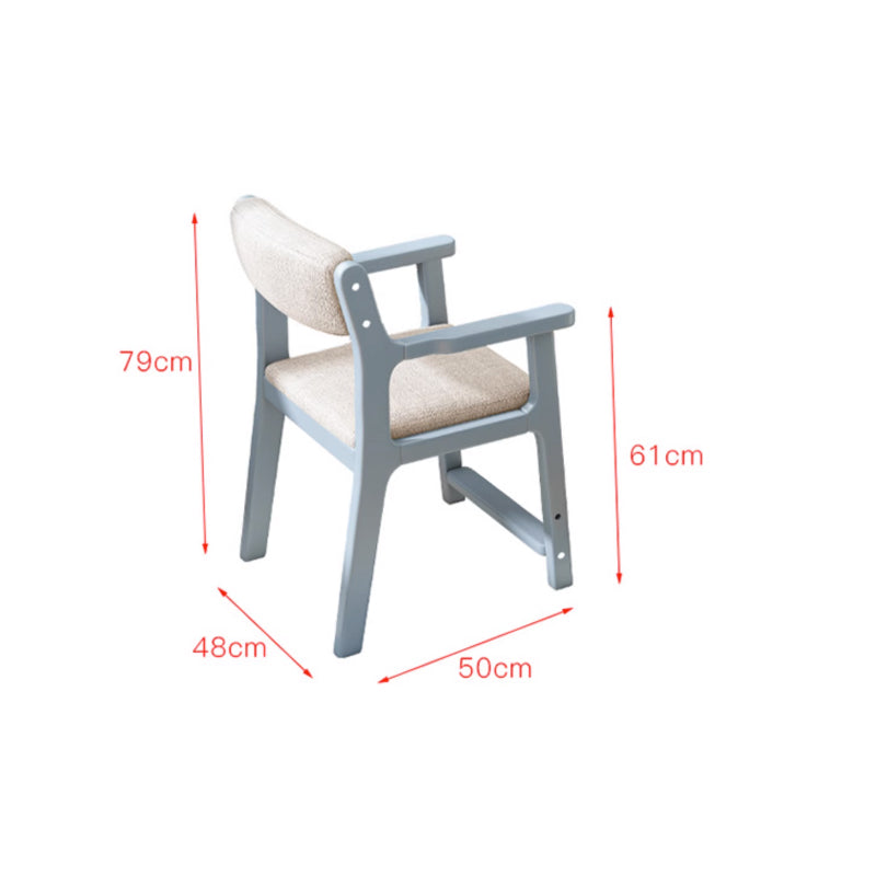Height-Adjustable Solid Wood Study Chair with Cotton-Linen Seat
