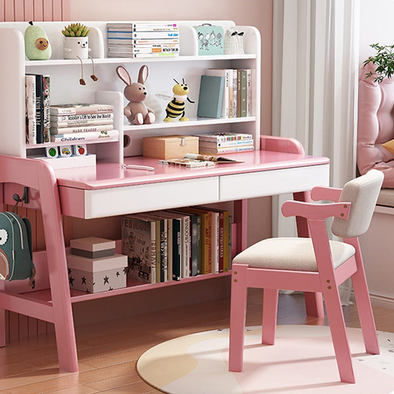 Solid Wood Z-Shape Dining Chair with Cotton & Linen Upholstery - Pink