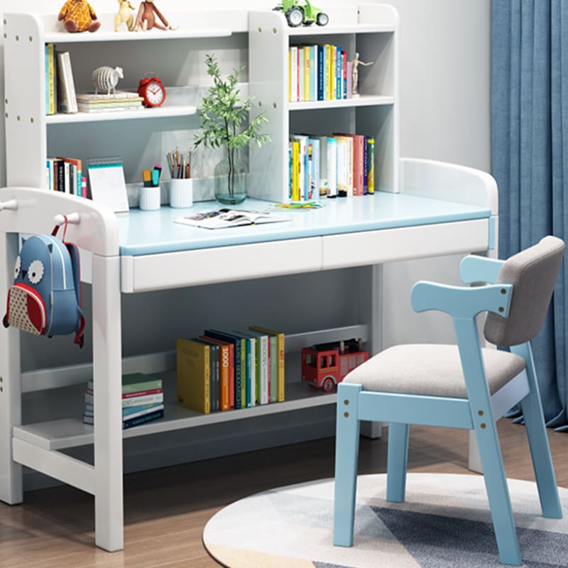 Solid Wood Z-Shape Dining Chair with Cotton & Linen Upholstery - Blue