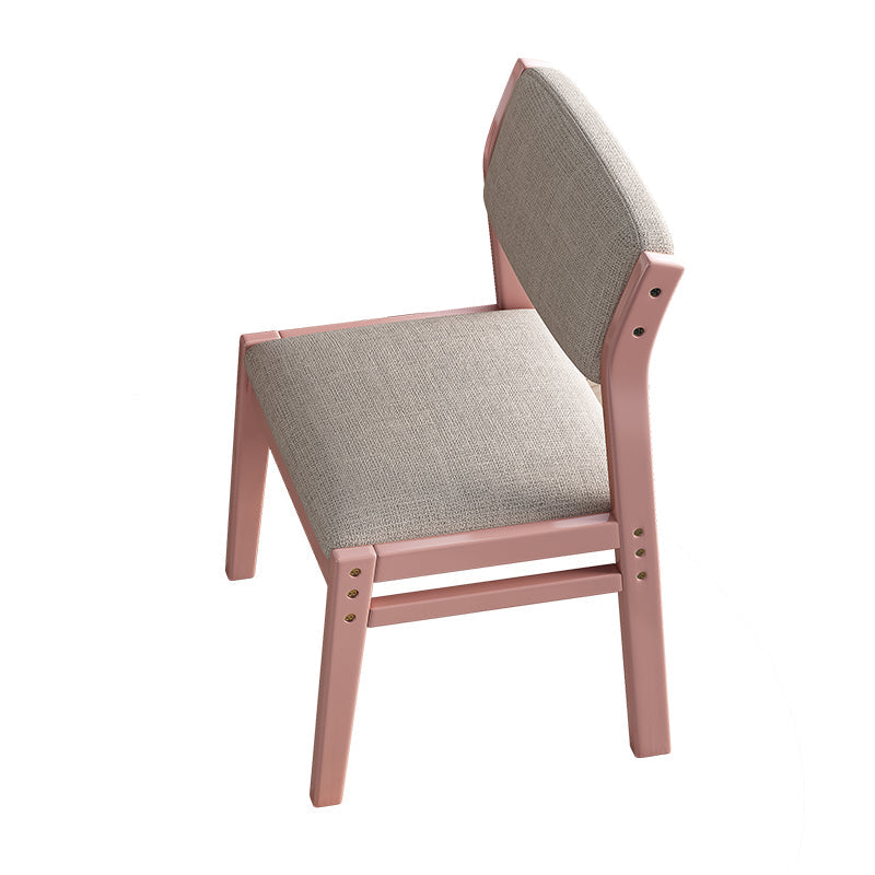 Height-Adjustable Solid Wood Z-Shape Dining/Study Chair - Pink Cotton-Linen