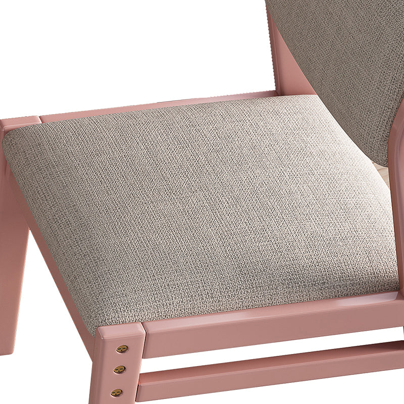 Height-Adjustable Solid Wood Z-Shape Dining/Study Chair - Pink Cotton-Linen