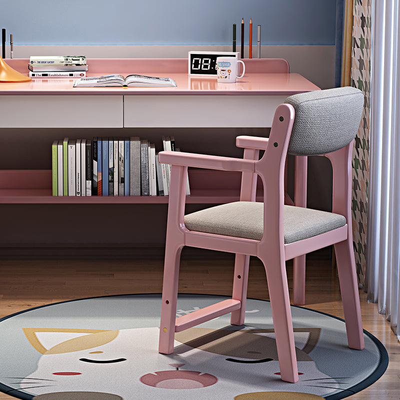 Pink Solid Wood Study Chair with Fabric Cushion