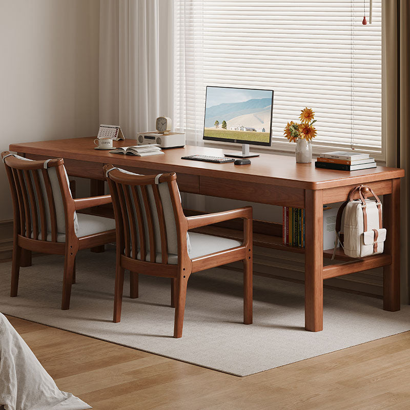 Walnut Solid Wood Writing Desk with Drawers – Classic Study Table 63”/71” - US Writing Desk