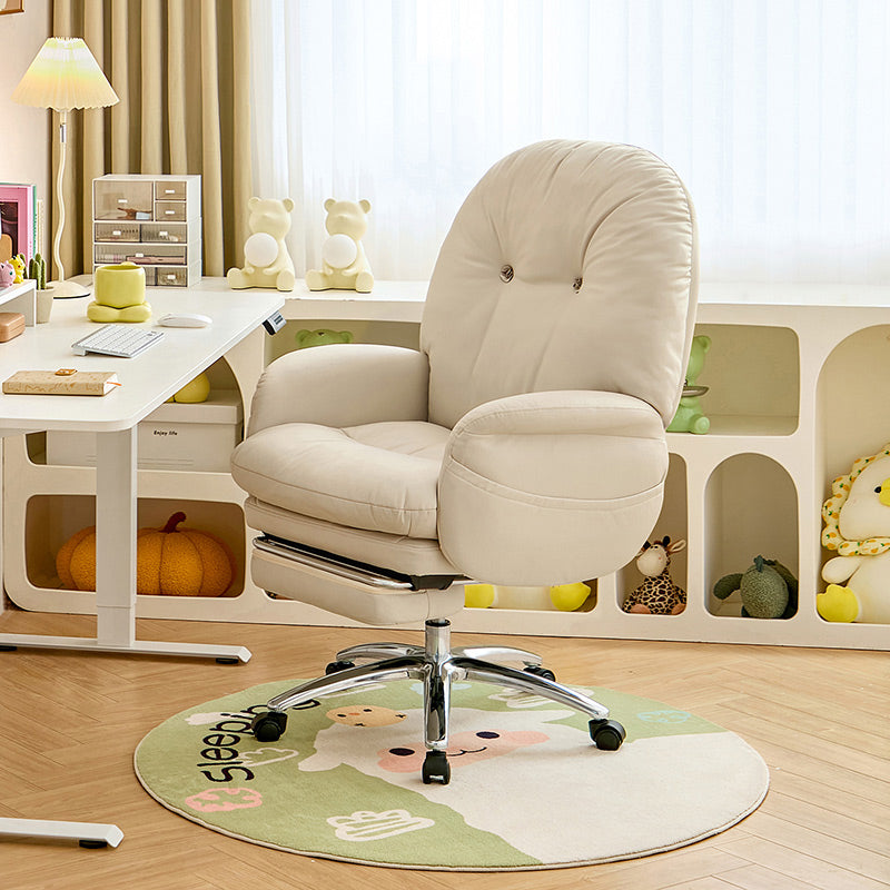 Adjustable Height Office Chair with Retractable Footrest and Storage Pocket