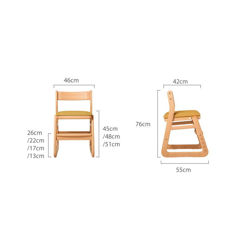 Armless Beech Wood Study Chair with Upholstered Seat Cushion