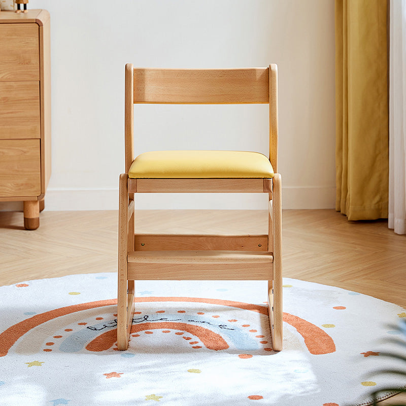 Armless Beech Wood Study Chair with Upholstered Seat Cushion