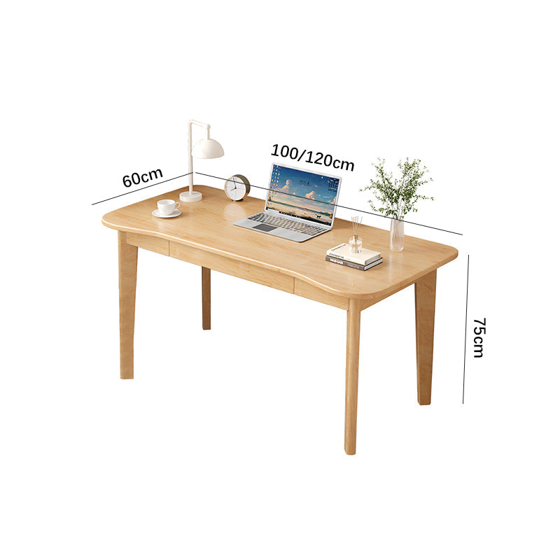 Natural Solid Rubberwood Writing Desk with Drawers – Curved Edge, 31.5”/39.4”