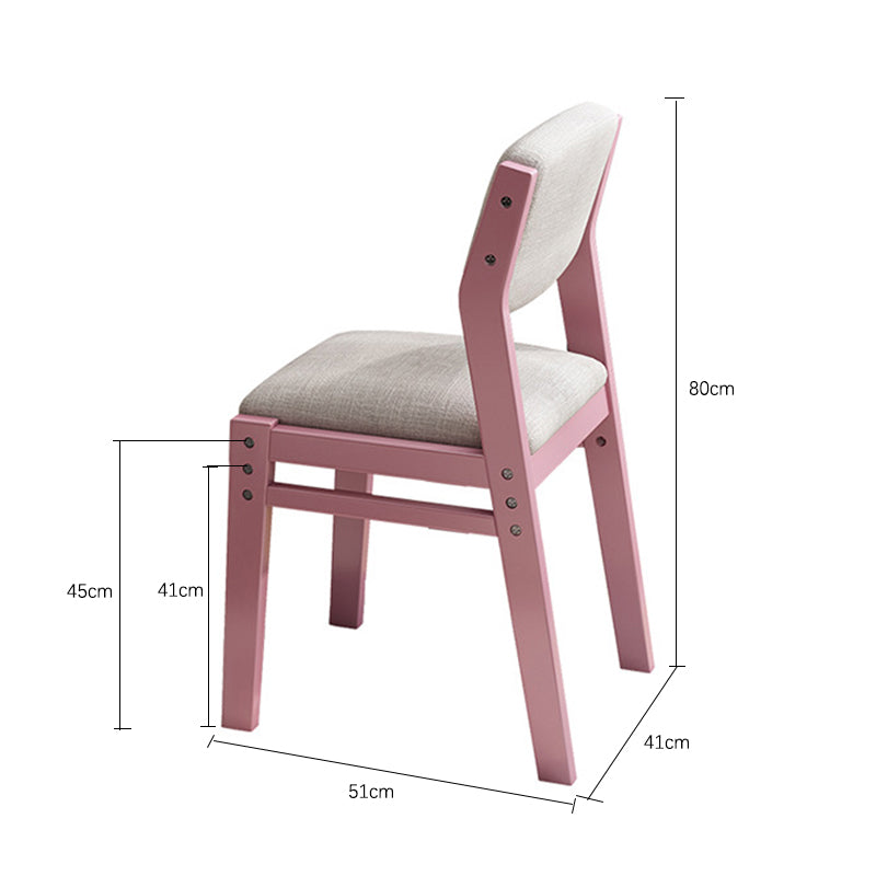 Height-Adjustable Solid Wood Z-Shape Dining/Study Chair - Pink Cotton-Linen