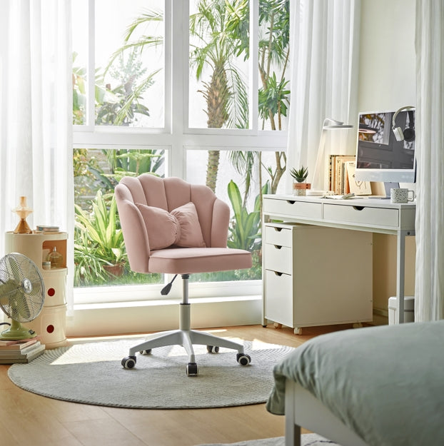 Pink Velvet Adjustable Height Swivel Office Chair with Wheels