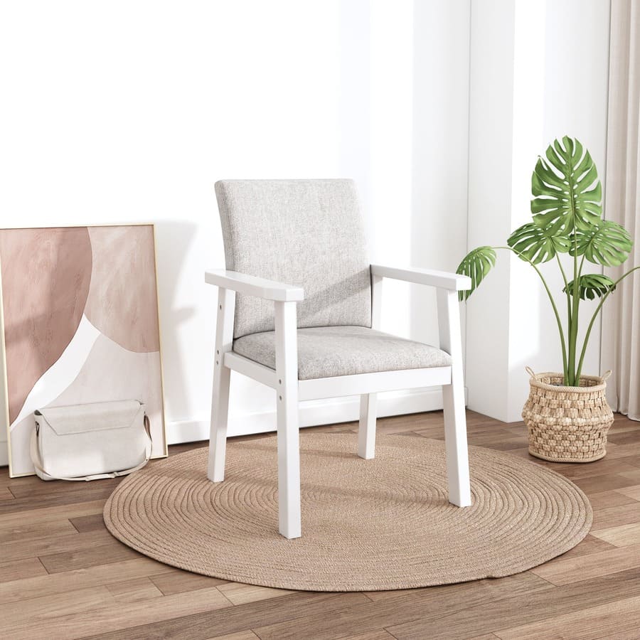 Pier Solid Wood Dining Chair with Cotton & Linen Upholstery - White