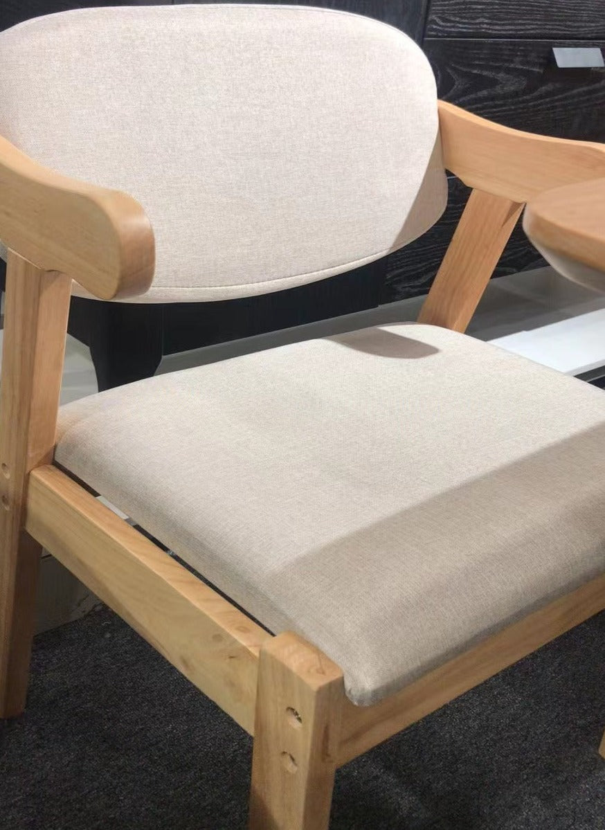 Solid Timber Z Shape Chair/Study Chair/Pinewood/Cotton and Linen